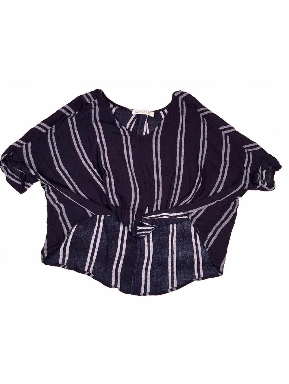 Fourteen & 9th Black and White Striped Short Sleeve Top Large